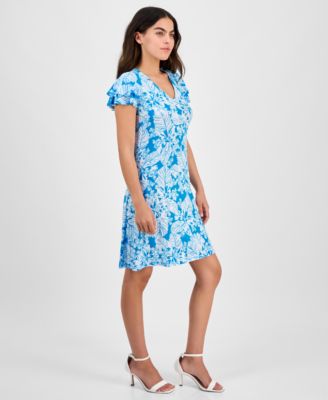 Anne Klein Women's Printed Double Flutter-Sleeve Mini Dress