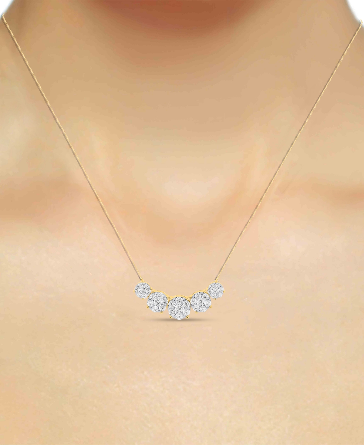 Forever Grown Diamonds Lab Grown Diamond Five Cluster 18" Necklace (2 Ct. T.w.) In Sterling Silver Or 14k Gold-plated Sterl In Gold-plated Sterling Silver