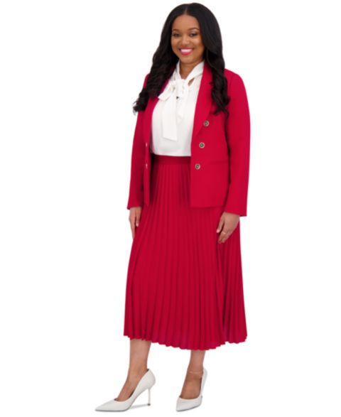 Женская юбка Kasper Plus Size Pleated Elastic Waist Skimmer Midi, цвет: Малиновый