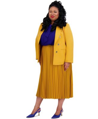 Plus Size Pleated Elastic Waist Skimmer Midi Skirt