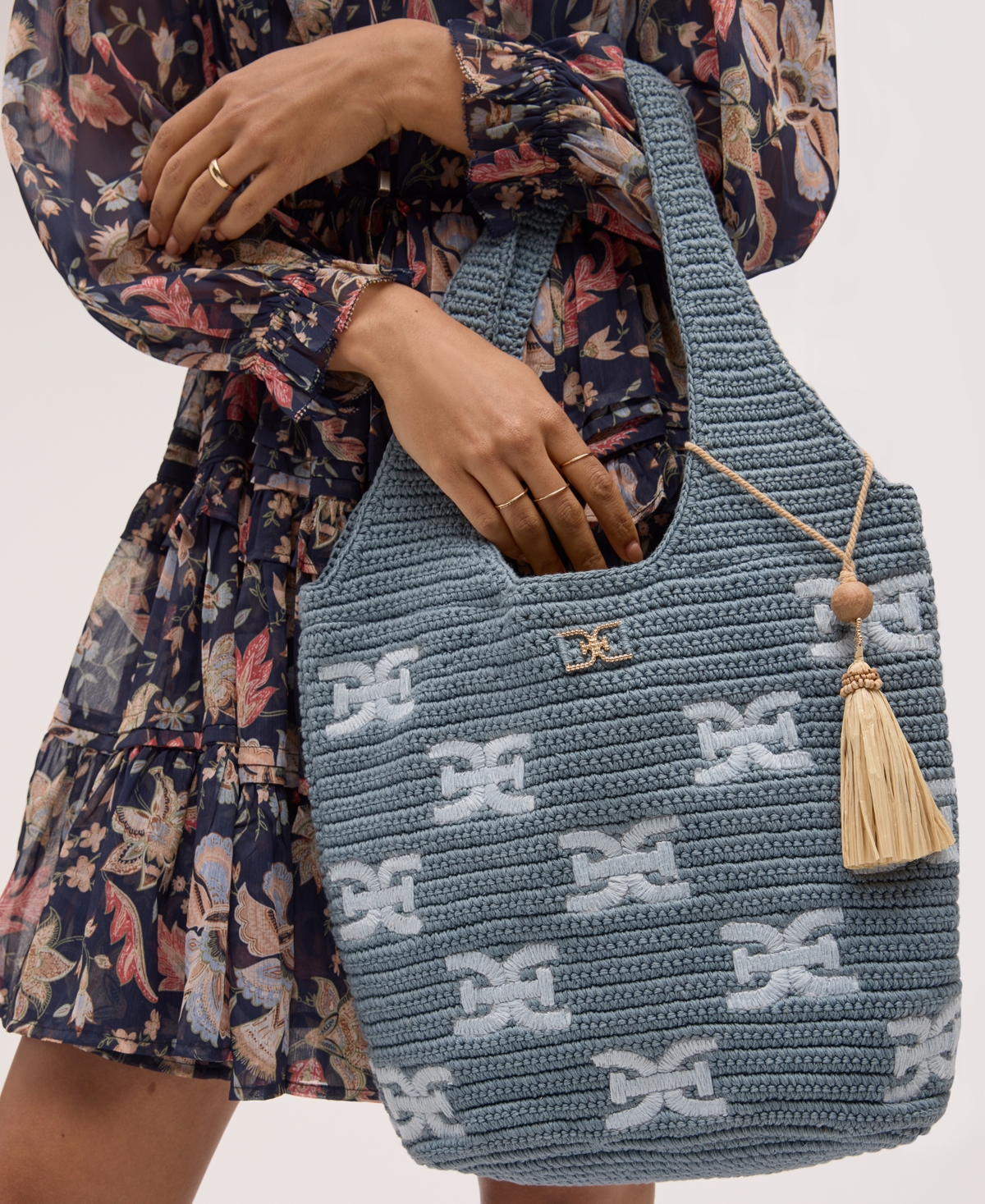 SAM EDELMAN APRIL NORTH SOUTH CROCHET LOGO TOTE 