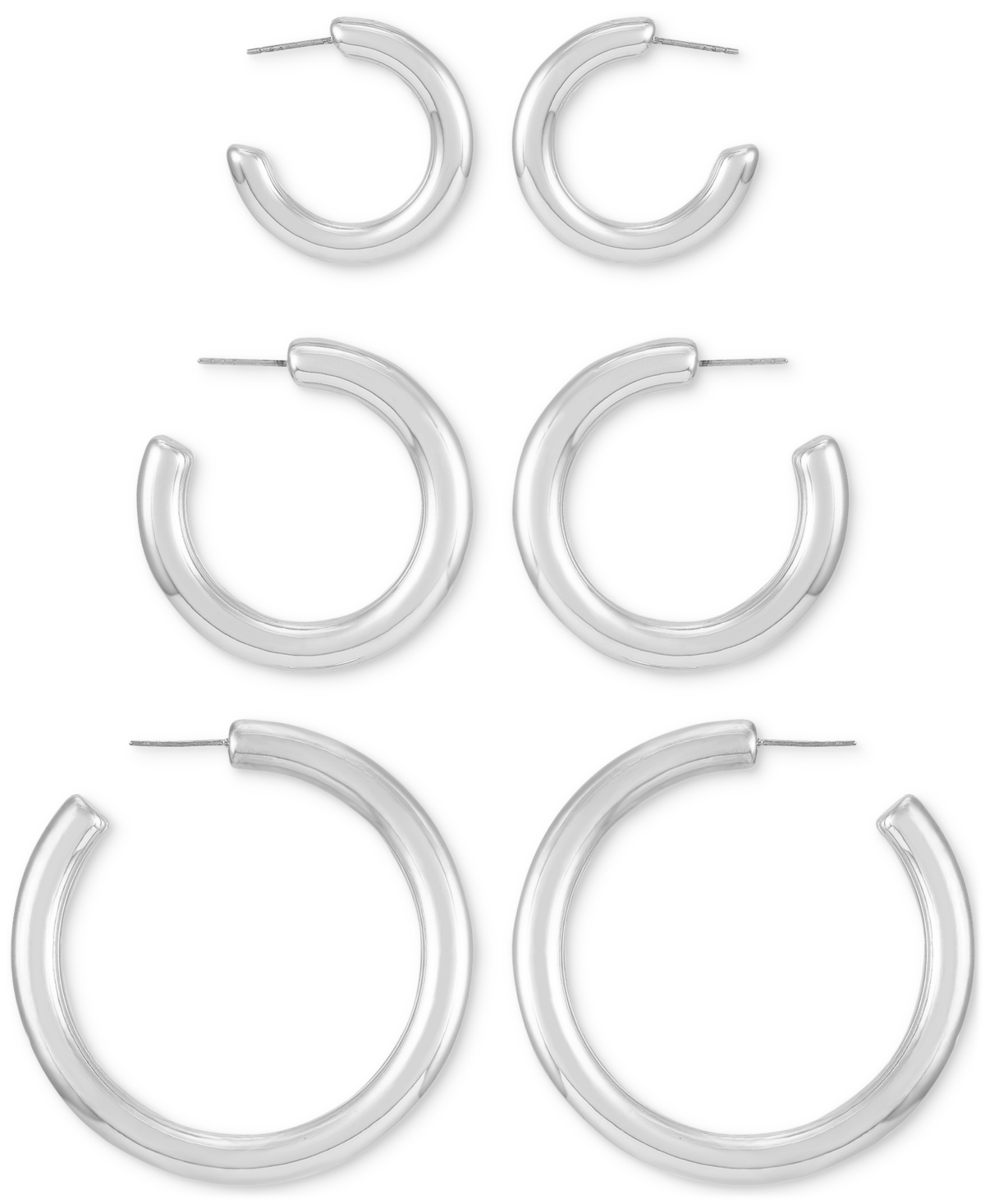Guess 3-pc. Set Polished Medium & Large Hoop Earrings In Silver