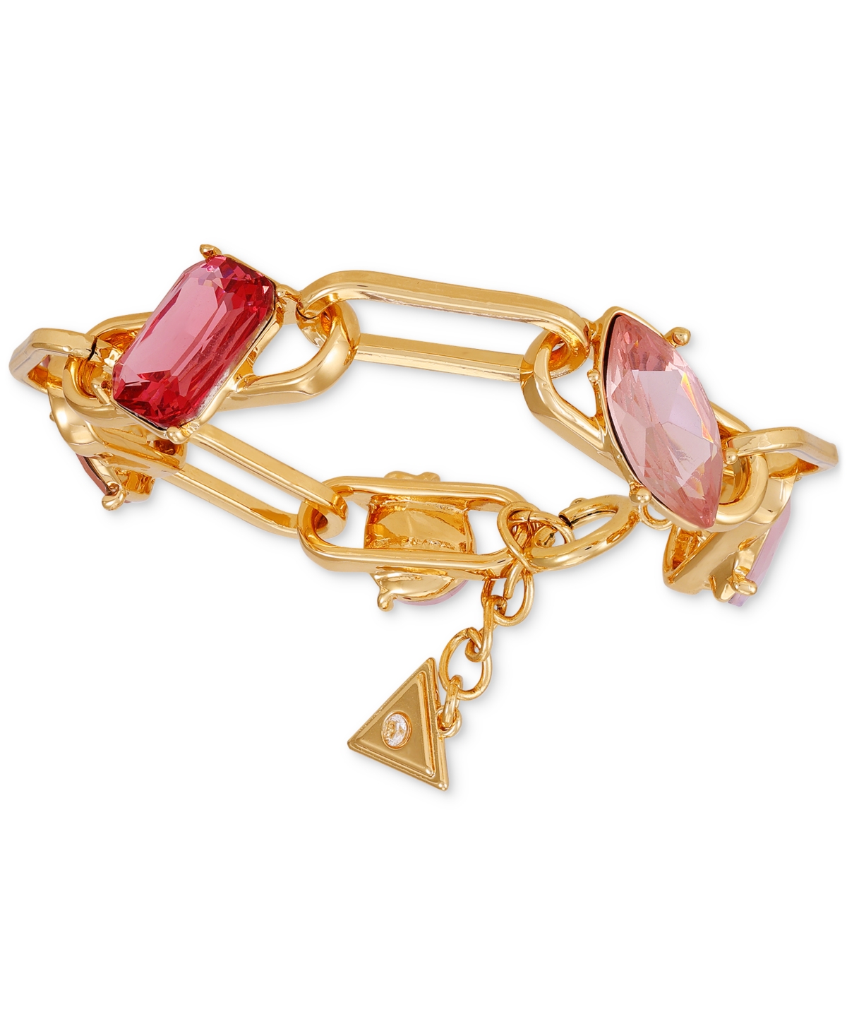 Guess Gold-tone Mixed Stone Paperclip Chain Link Bracelet In Gold