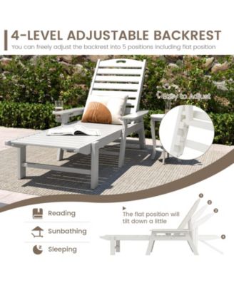 2PCS Patio Lounge Chair Chaise Adjustable Weatherproof HDPE Cup Holder