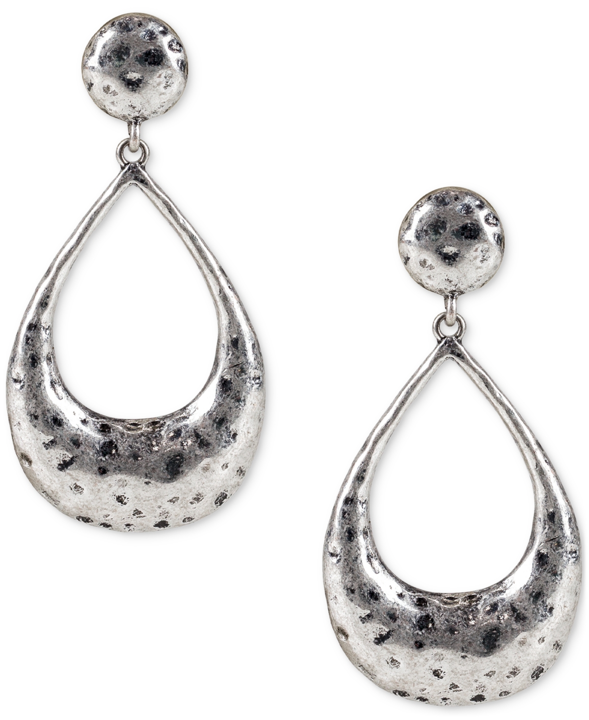 Hammered Finish Teardrop Door Knocker Drop Earrings - Silver Ox