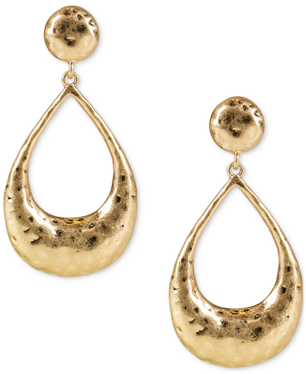 Hammered Finish Teardrop Door Knocker Drop Earrings - Silver Ox