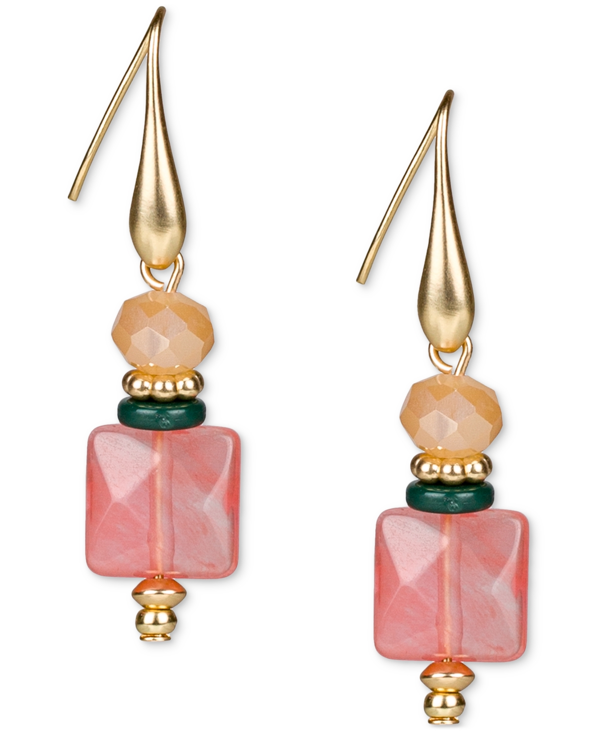 Gold-Tone Square & Round Double Bead Drop Earrings - Matte Gold