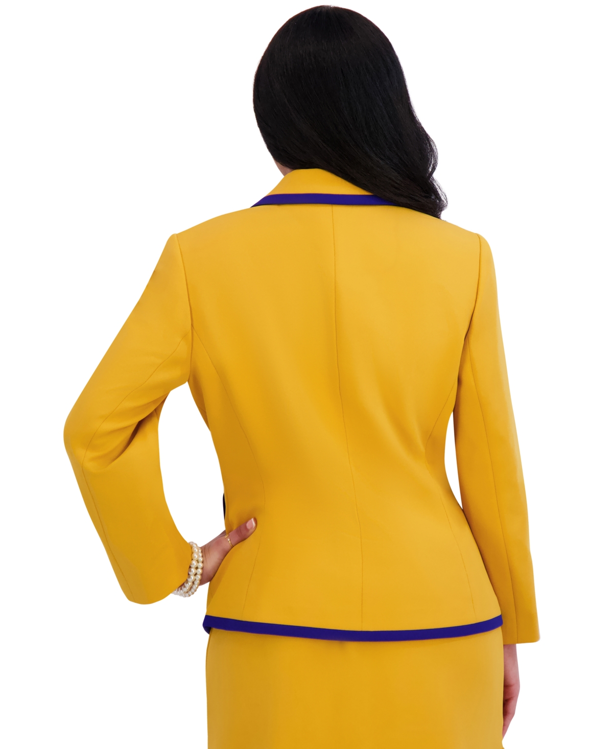 Kasper Women's Tipped Blazer, Regular & Plus Sizes In Gold Signature,royal Signature