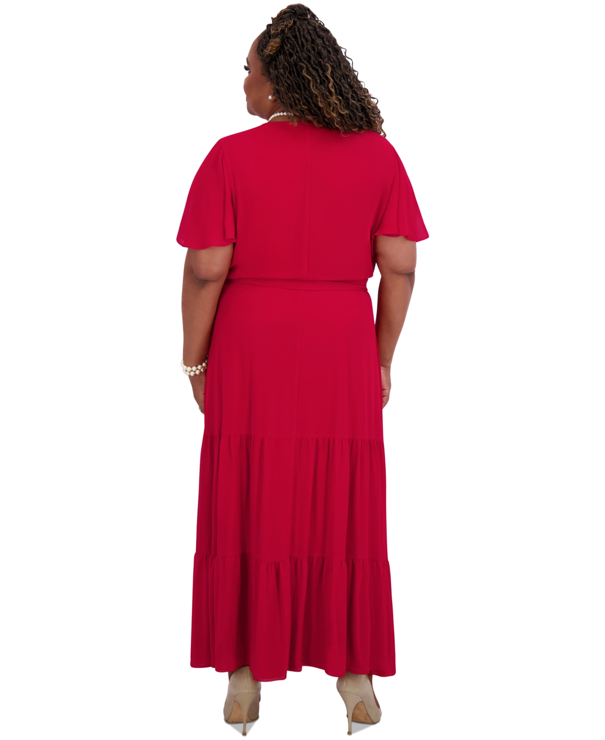 Kasper Women's V-neck Flutter-sleeve Maxi Dress, Regular & Plus Sizes In Crimson