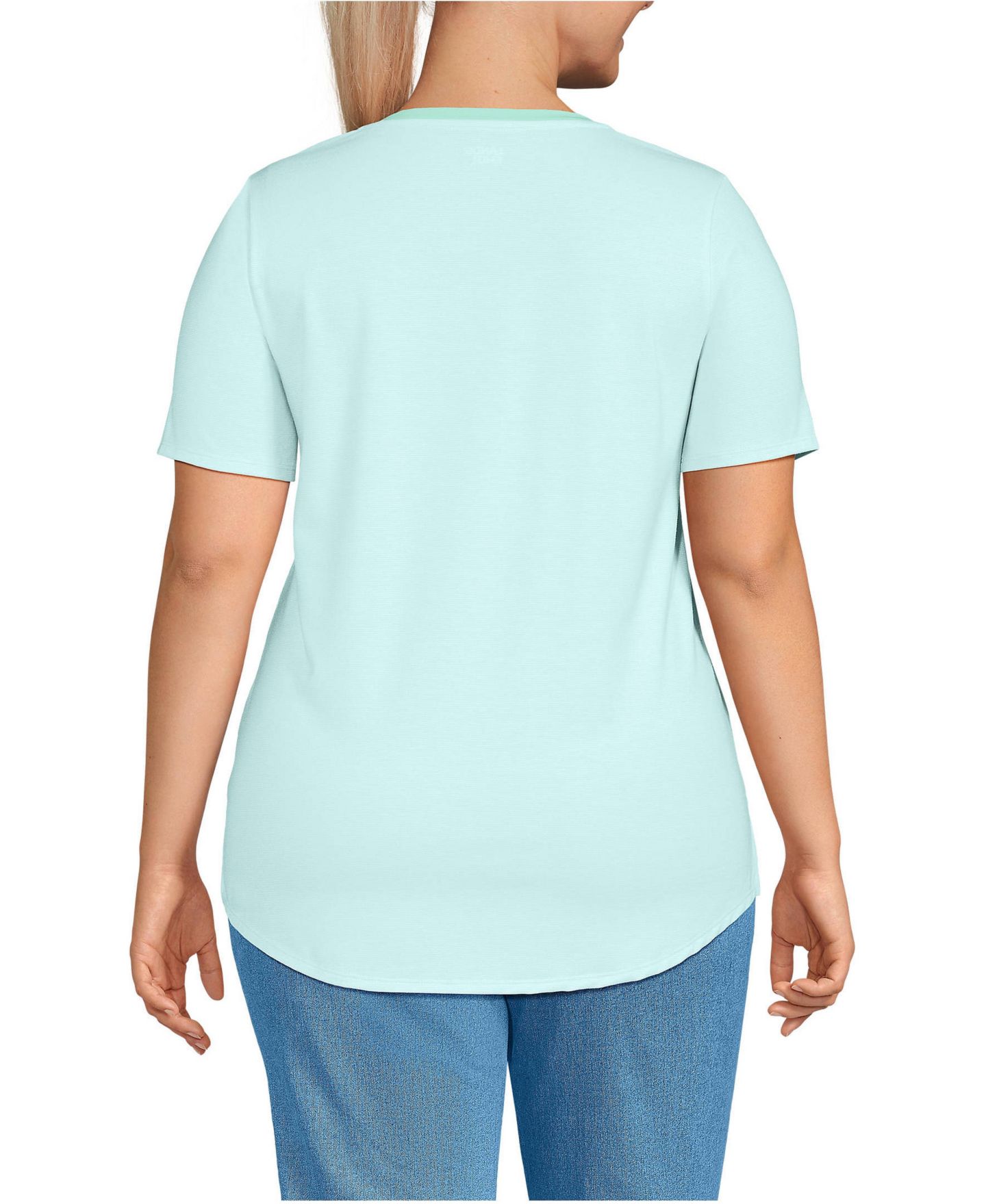 Женская футболка Lands' End Plus Size Short Sleeve Power Performance Scoop Neck Curved Hem Tunic, цвет: Julep Pinstripe — фото 2