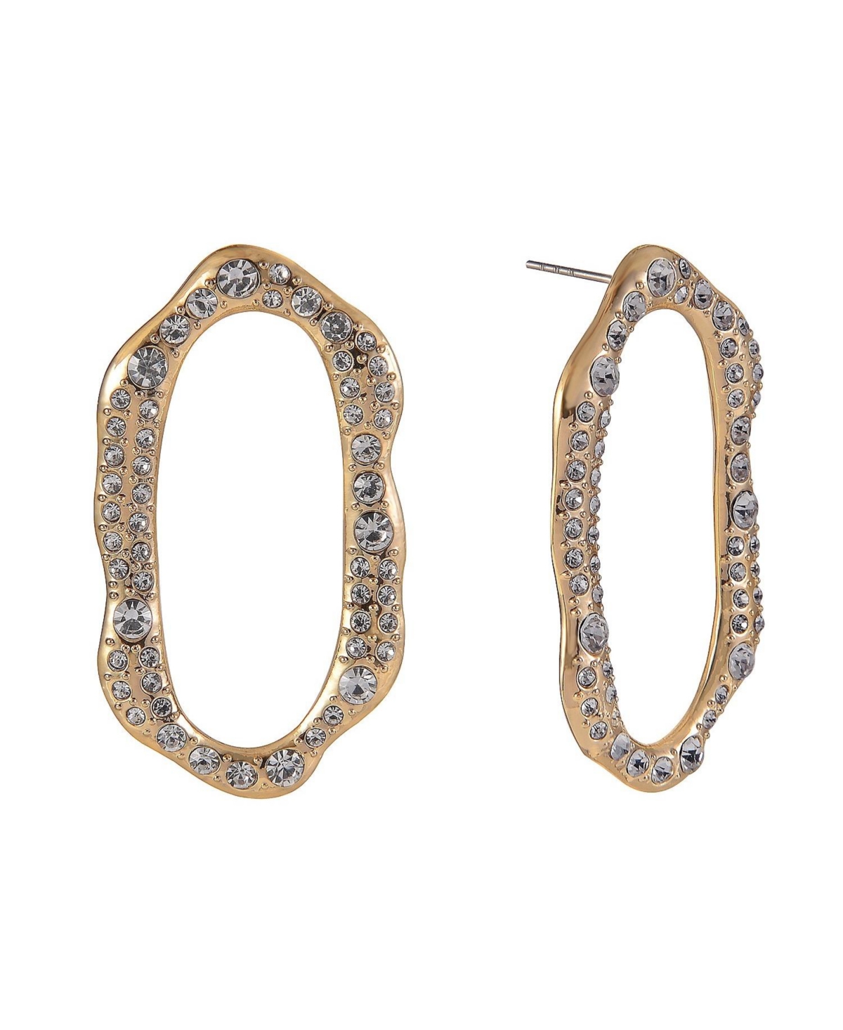 Open Drop Earrings with Crystal Pave Stones - Gold