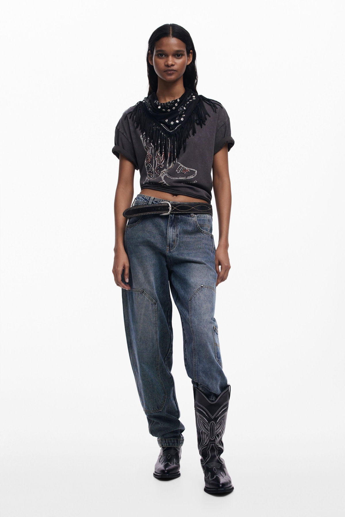 Women's Cowboy boots T-shirt - Dark gray