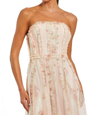 Women's Mesh Micro Ruffle Strapless Gown