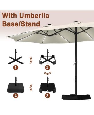 15 ft Solar LED Double Sided Twin Outdoor Patio Market Umbrella with Base Weight Included