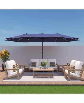 15 ft Solar LED Double Sided Twin Outdoor Patio Market Umbrella with Base Weight Included