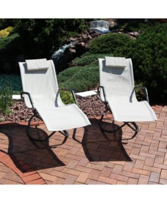 Outdoor Folding Rocking Chaise Lounge Chair with Headrest Pillows - Beige - 2pk
