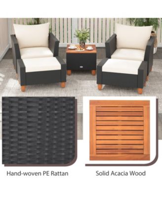 Set of 5 Furniture Set w/ Storage Table Ottomans Soft Pillows Patio