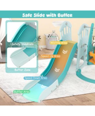 Toddler Slide and Swing Set  with Extra-long Slide Height Adjustable Swing Basketball Hoop and Climber