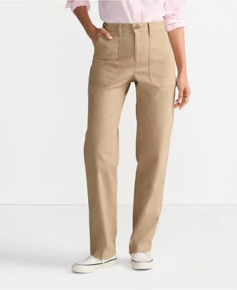 Petite Herringbone Chino High Rise Utility Pants - Desert tan