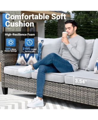 9 Piece Outdoor Patio Furniture with 3 Seat Sofa,All Weather Wicker Coversation Set with Swivel Rocking Chair,Balcony Sofa Set with Solar Nesting Tables and 54&#39;&#39; Fire Pit for Outside Porch Backyard Pool