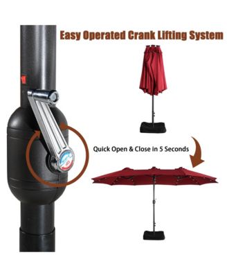 15ft Rectangular Double-Sided Solar LED Outdoor Patio Market Umbrella with Base Included