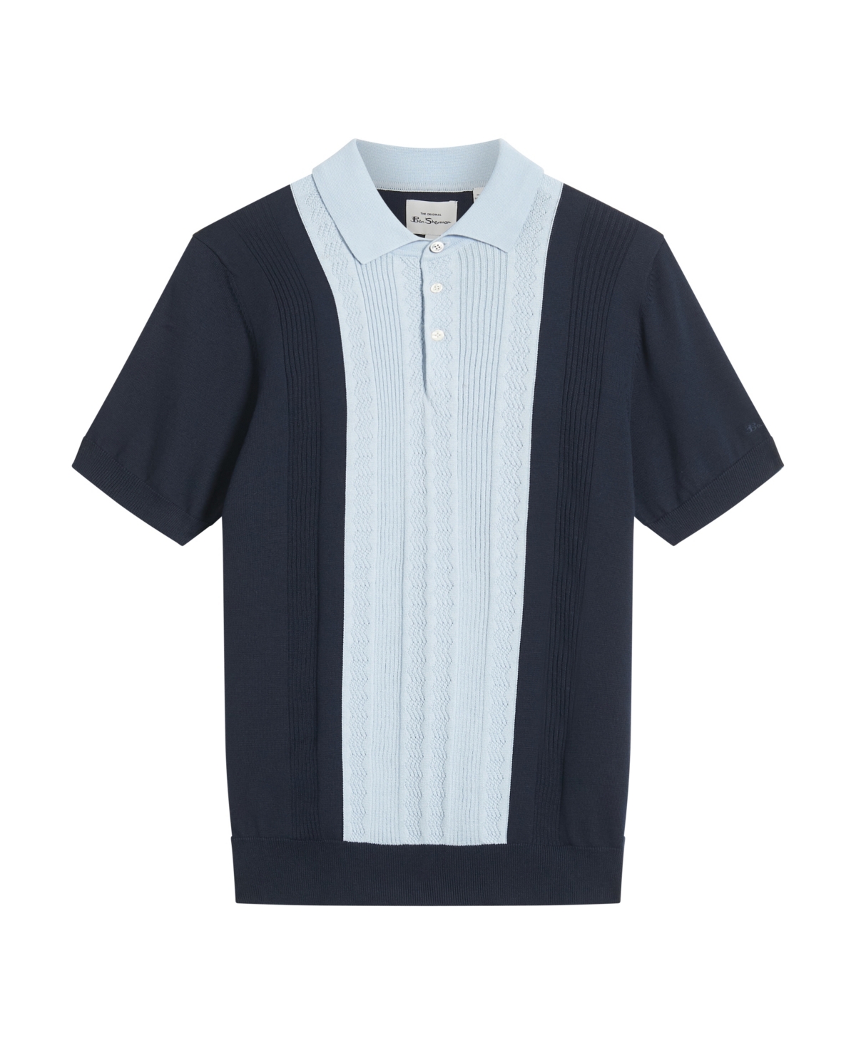 Ben Sherman Textured Block Stripe Knit Polo In Dark Navy