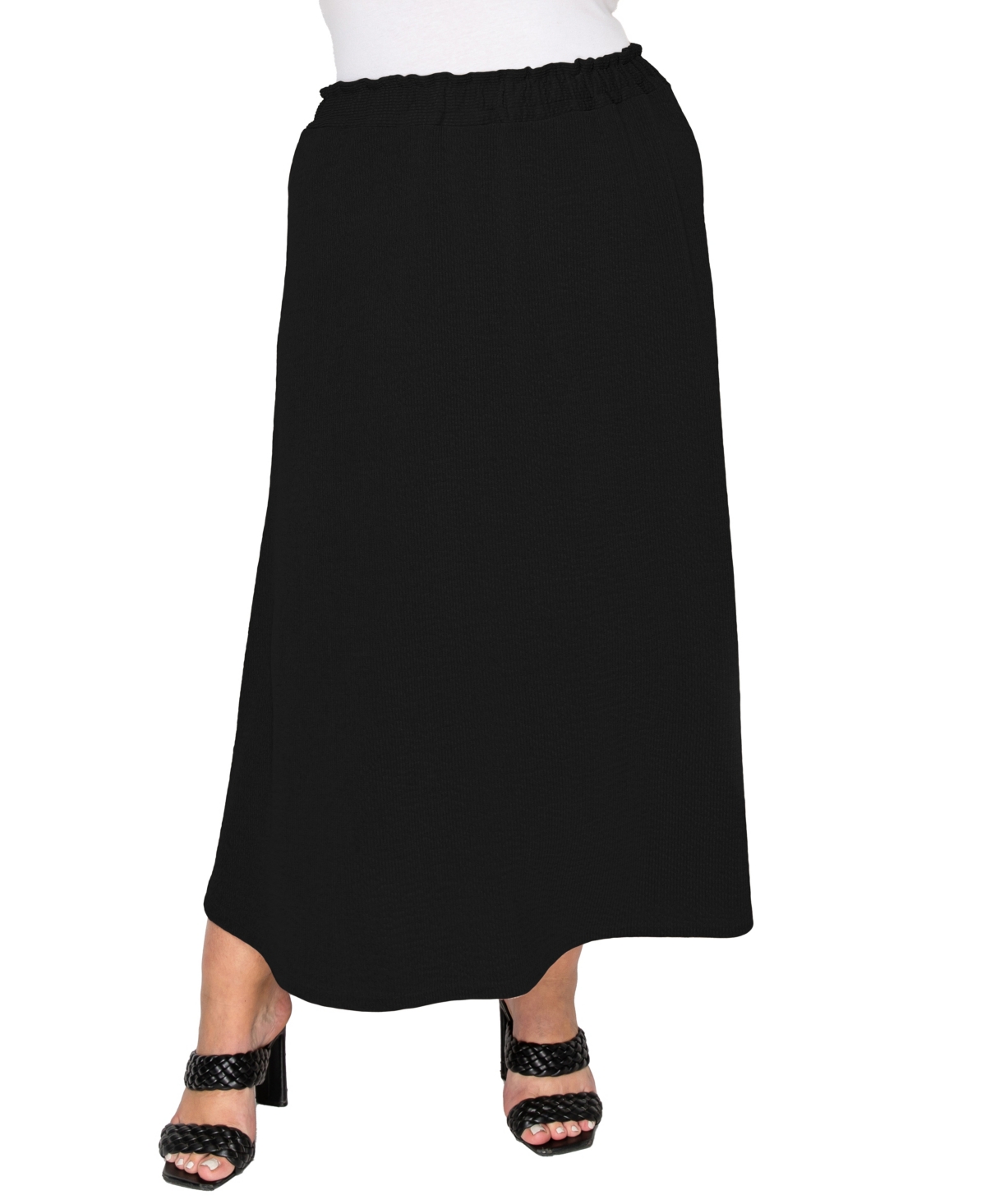 Plus Size Textured Rib Elastic Waist Maxi Skirt - Taupe