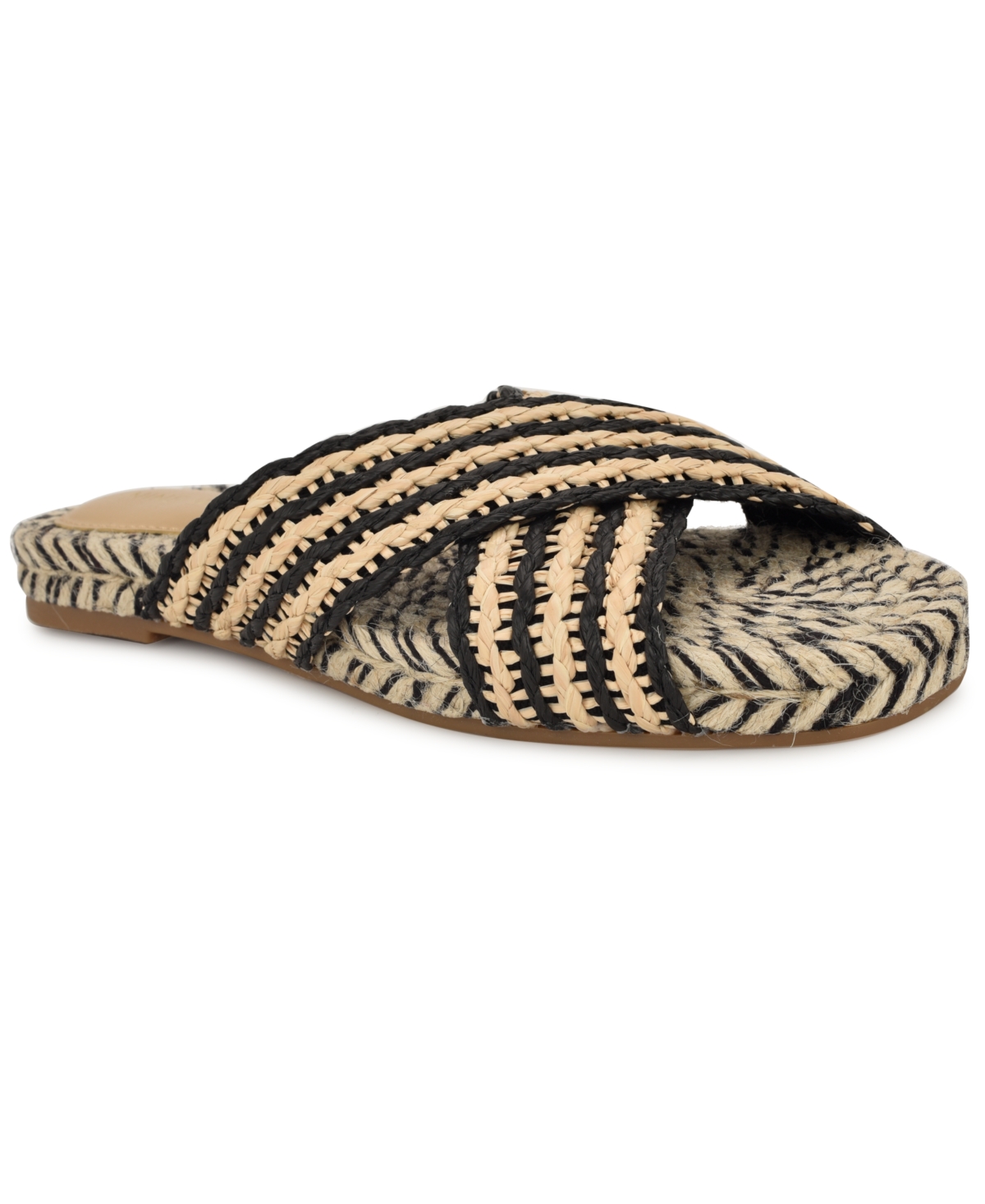Shop Nine West Women's Animay Woven Slip-on Flat Sandals In Black,natural