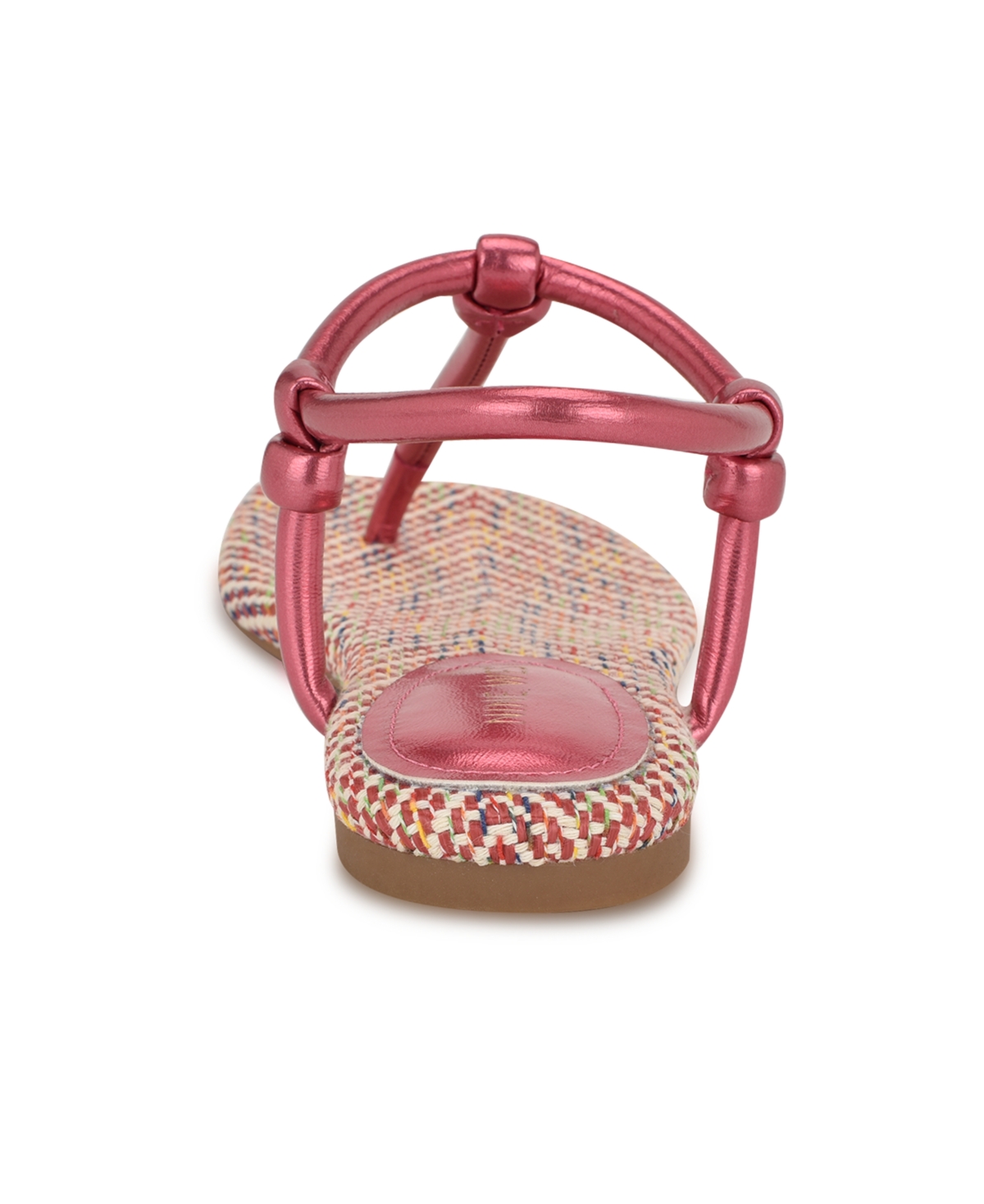 Shop Nine West Women's Nortny Knotted T-strap Flat Sandals In Pink Metallic