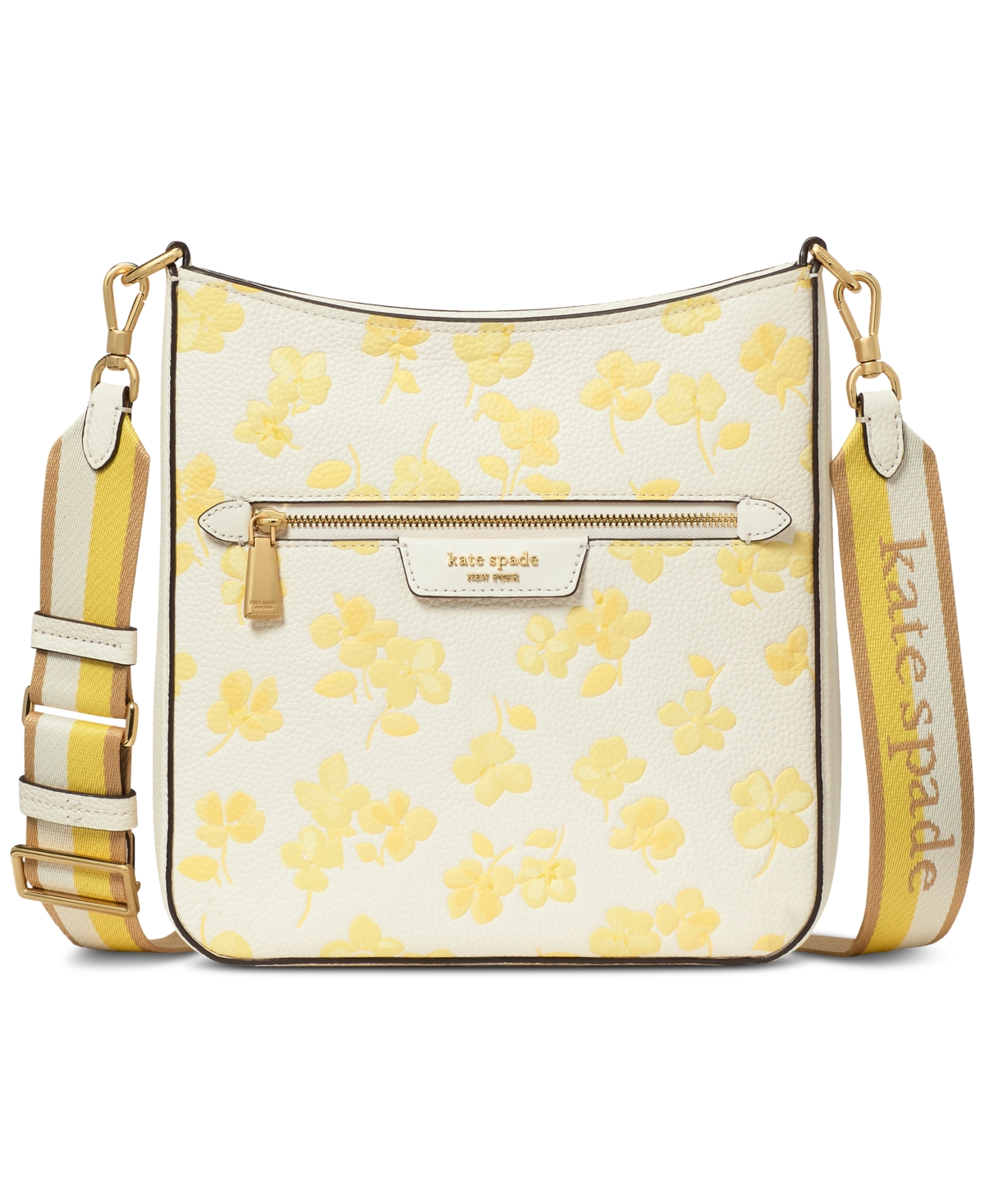 Shop Kate Spade Hudson Spring Pansies Messenger Crossbody In Yuzu Jam Multi