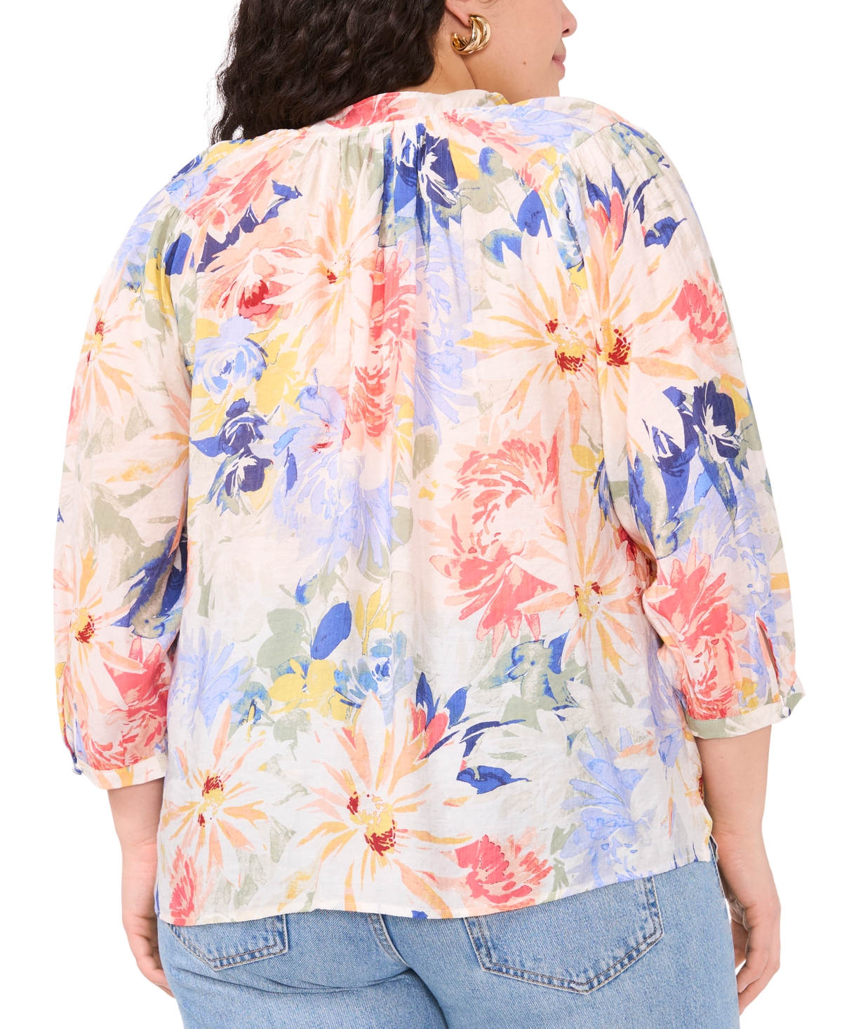 VINCE CAMUTO PLUS SIZE RUFFLE-NECK PEASANT TOP 