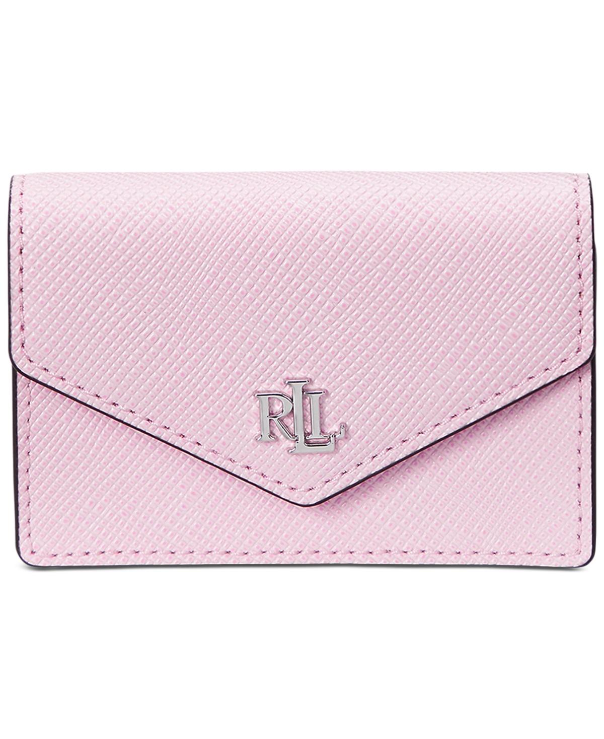 Ralph Lauren Crosshatch Leather Small Flap Card Case In Hint Of Pink