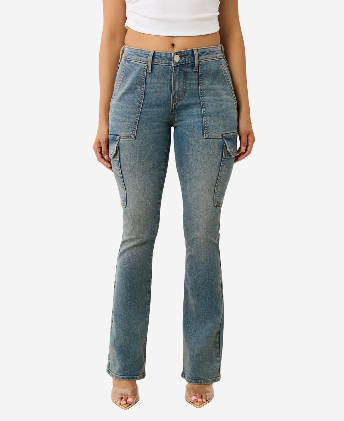Women's Denim Cargo Bootcut Jeans - Blue