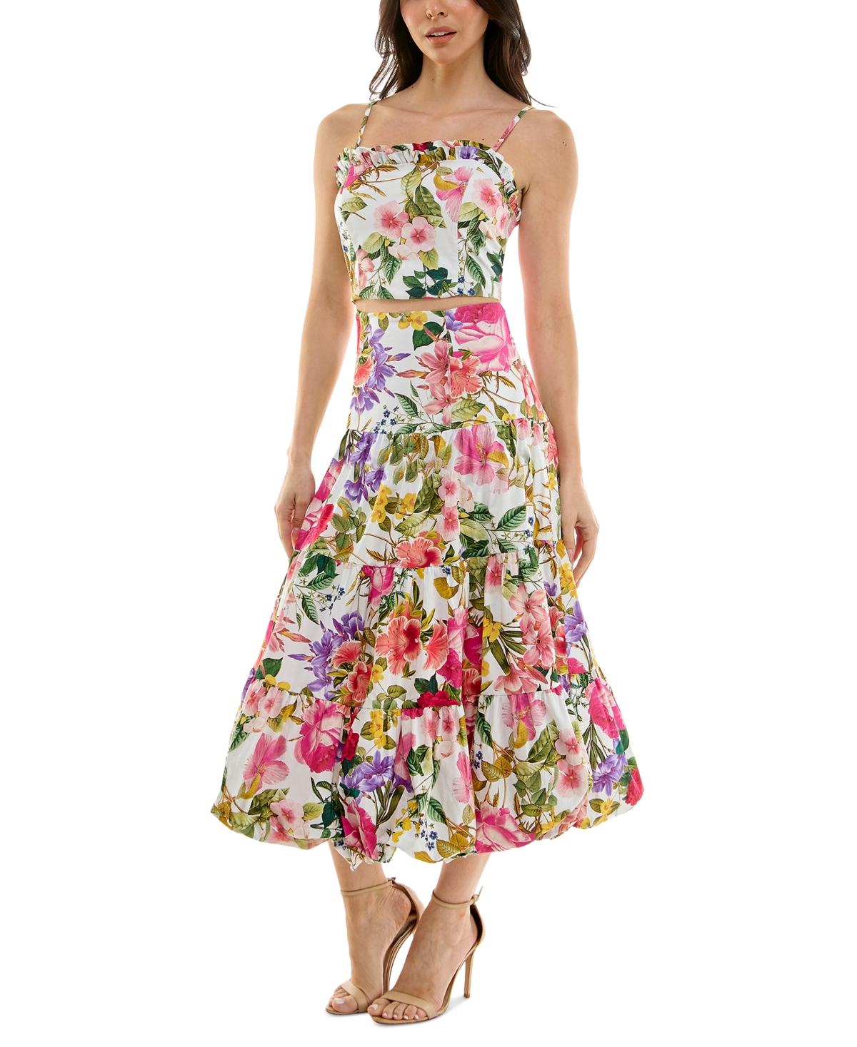 Katia Rae Juniors' 2-pc. Floral-print Cotton Dress Set, Created For Macy's In White Multi