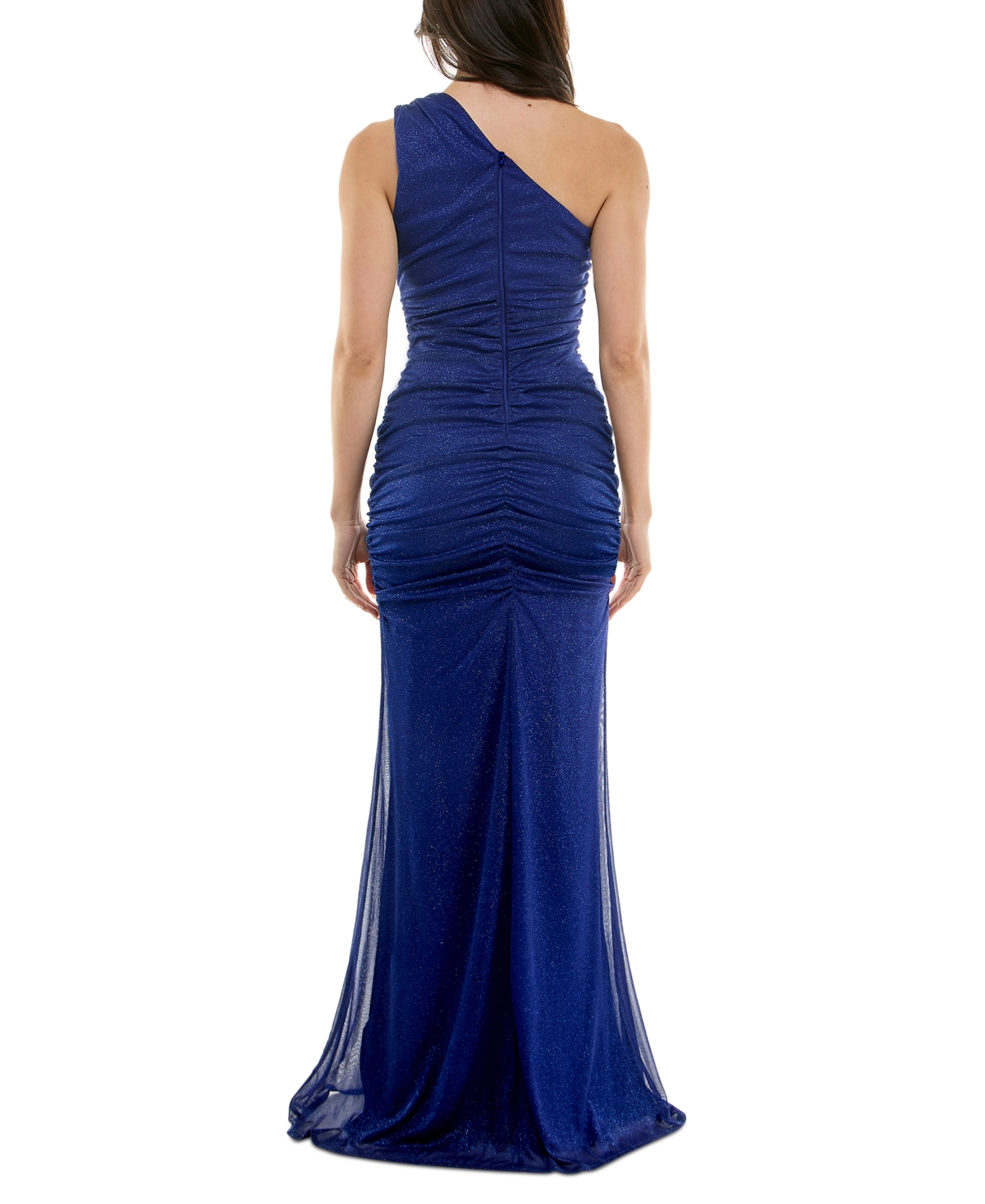 Emerald Sundae Juniors' One-shoulder Shirred Glitter Gown In Midnight
