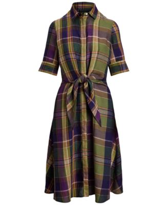 新着☆【RRL RalphLauren】Plaid Cotton-Linen Shirtdress Plaid Linen Shirtdress