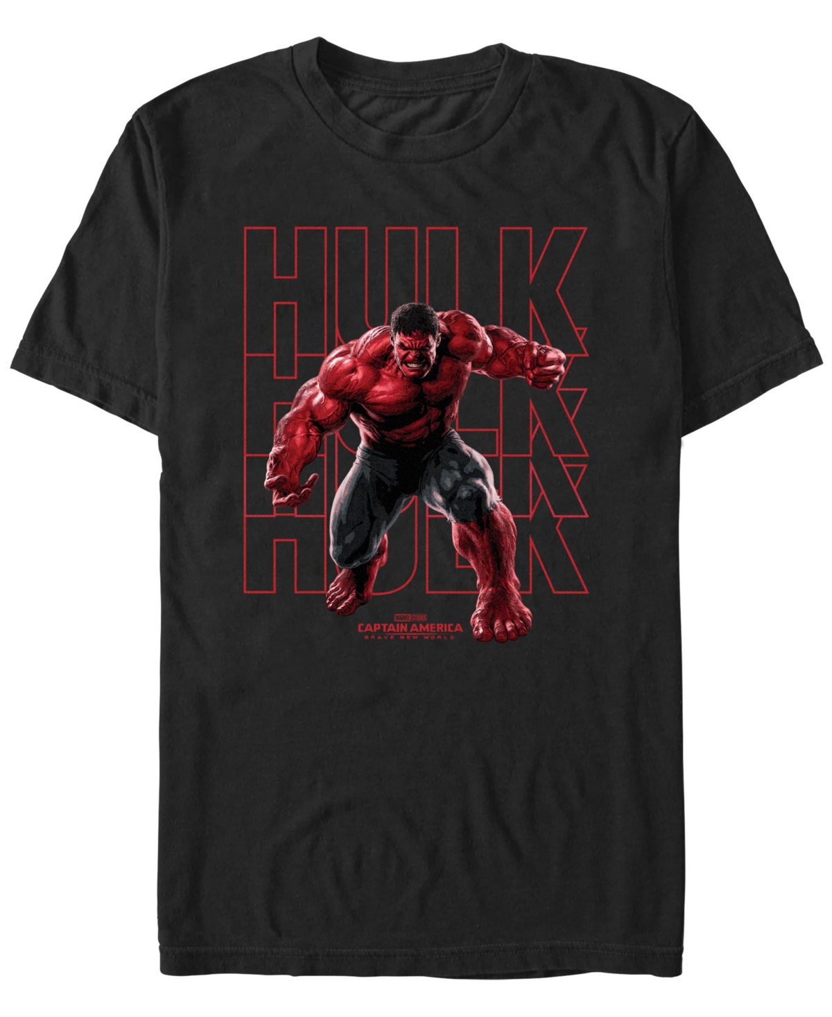 Men's Red Hulk Text Stack Short Sleeve T-Shirt - Black