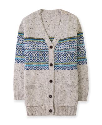 Women's Warm Cardigan with Fair Isle Pattern, Boyfriend Fit
