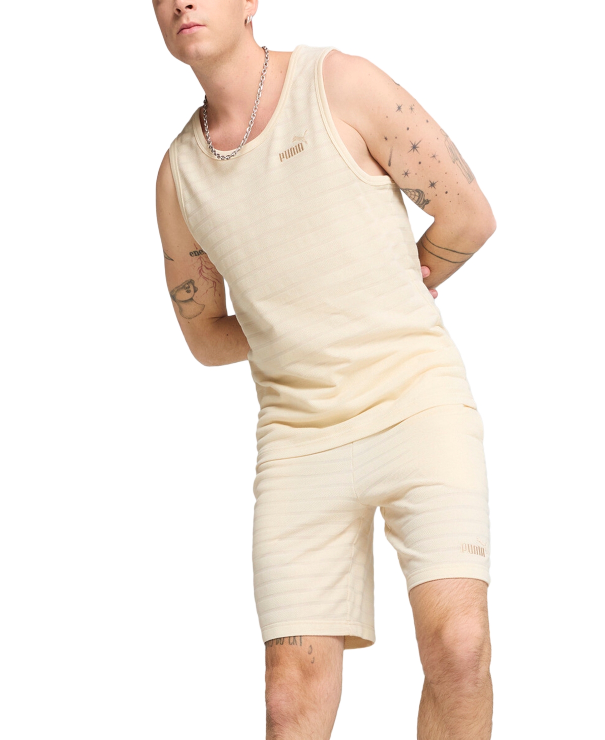 Puma Men's Ess Elevated Regular-fit Textured Stripe 9" Shorts