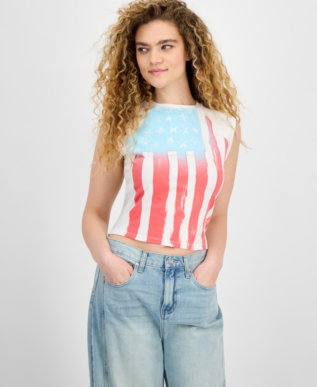 Juniors' Flag-Print T-Shirt - White