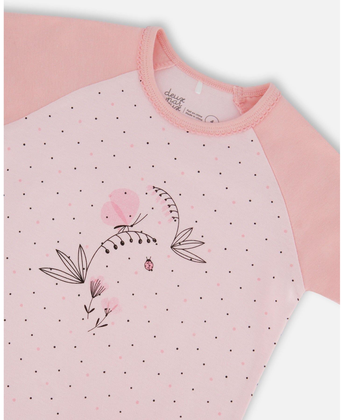 Deux par Deux Little Girls Cotton Two-Piece Short Pajama Set Small Pink Flowers On Pale Pink Background - Toddler|Child