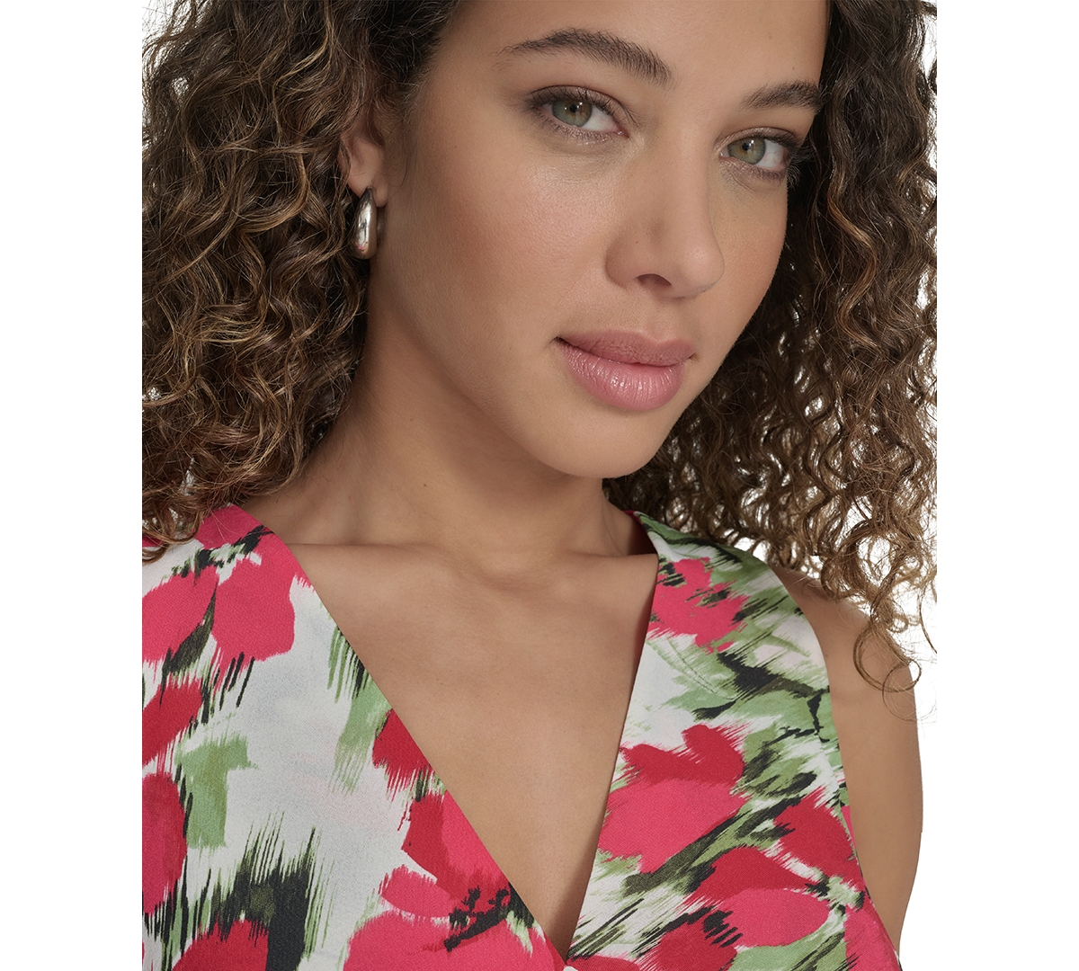 Calvin Klein Women's Floral V-neck Sleeveless Midi Dress In Watermelon Multi