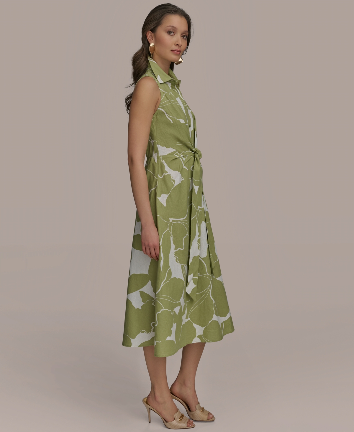 Shop Donna Karan Women's Printed Linen-blend Shirtdress In Kiwi Cream