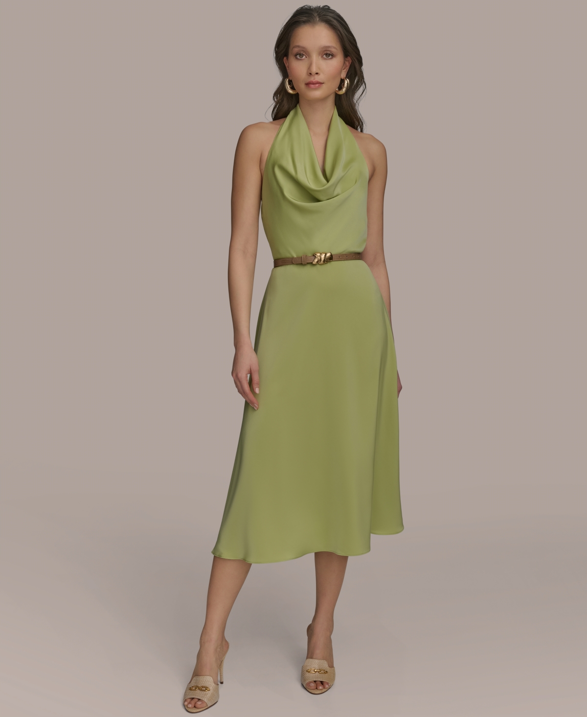 Women's Belted Halter A-Line Dress - Kiwi