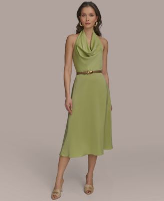 Donna Karan New York Women's Belted Halter A-Line Midi Dress