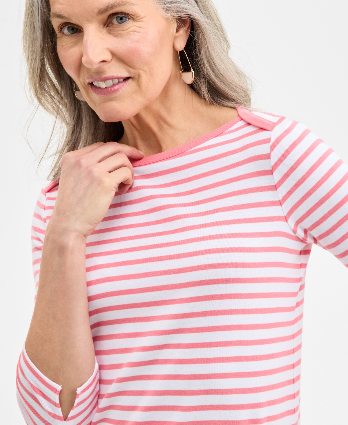 Shop Style & Co Women's Printed Pima Cotton 3/4-sleeve Top, Exclusively At Macy's In Washed Peach