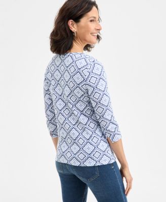 Petite Printed Pima Cotton Knit Top