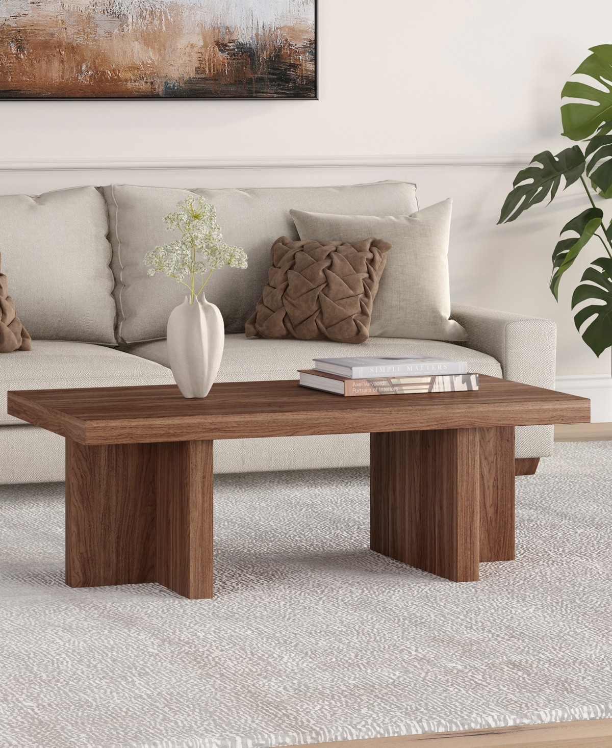 Hudson & Canal 44" Dimitra Wide Rectangular Coffee Table In Satin Walnut
