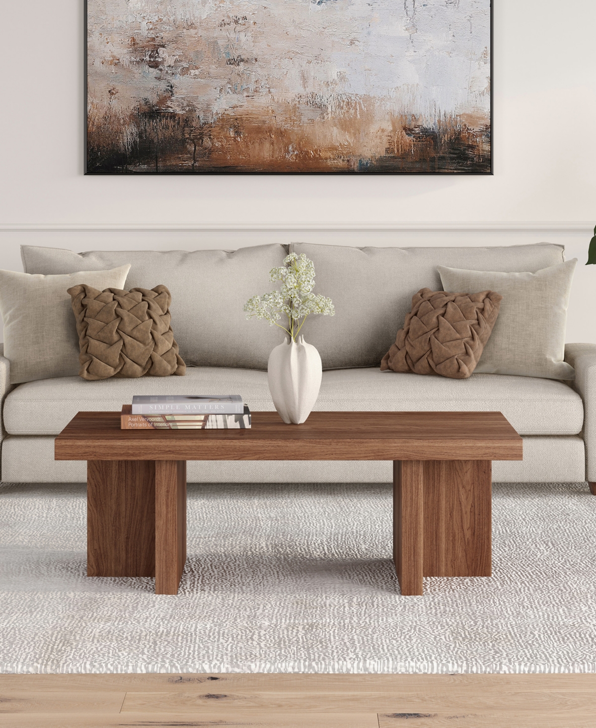 Hudson & Canal 44" Dimitra Wide Rectangular Coffee Table In Satin Walnut