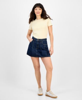 Women's Perfect Graphic Logo Cotton T-shirt & Pleated Denim Mini Skirt